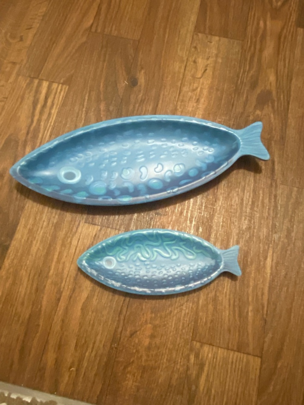 Set Lot Of 2 Opalhouse Opal House Blue Fish Shape Melamine Trays Dishes Platters